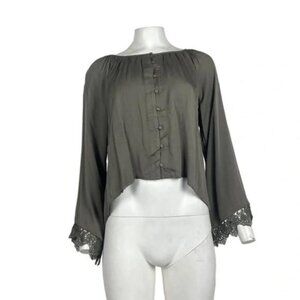 Lace Sleeve Top Olive Green